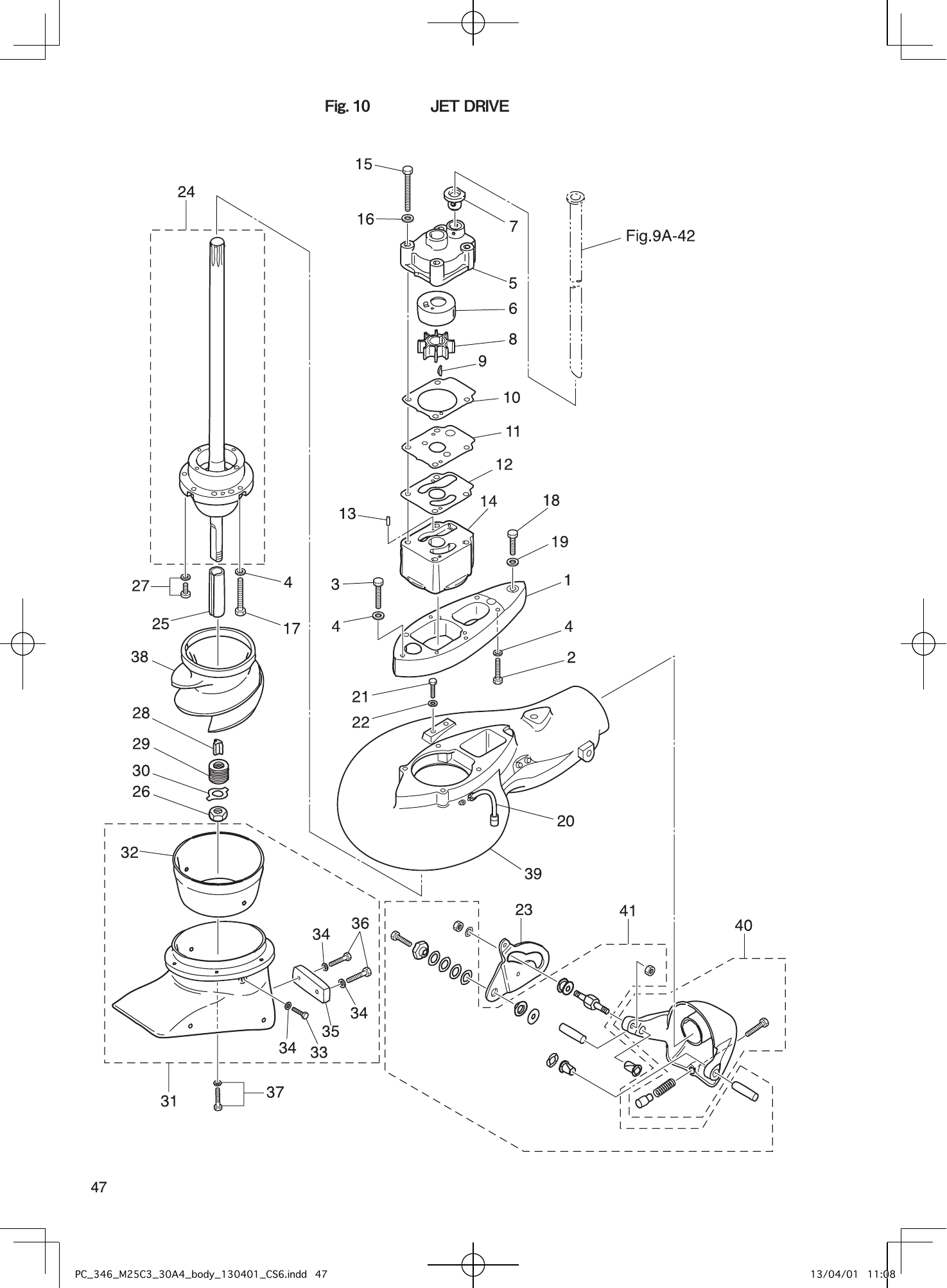 Tohatsu MX25H, M25H, M30H, MX30H, 25JET JET DRIVE parts diagram